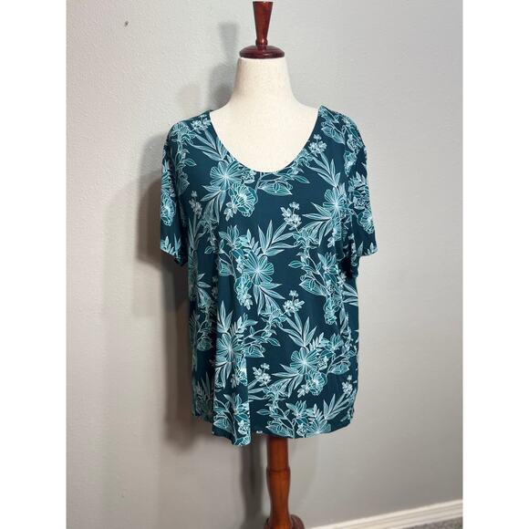 J. Jill Wearever XL top & L shorts set blue floral v neck stretch pockets - Picture 2 of 13